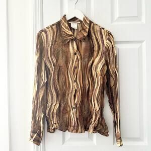 Como Vintage Y2K Made Canada Brown Tan Swirl Animal Stripe Buttondown Shirt 10